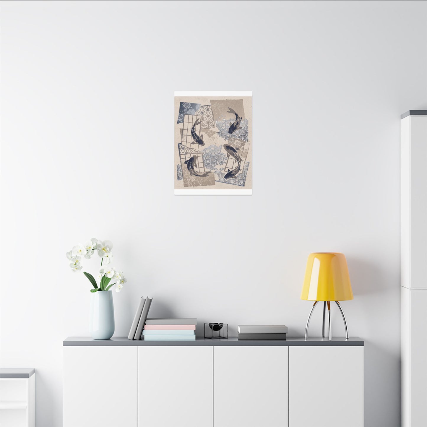 Earthy Koi Pond Canvas Art - Japanese Pattern Japandi