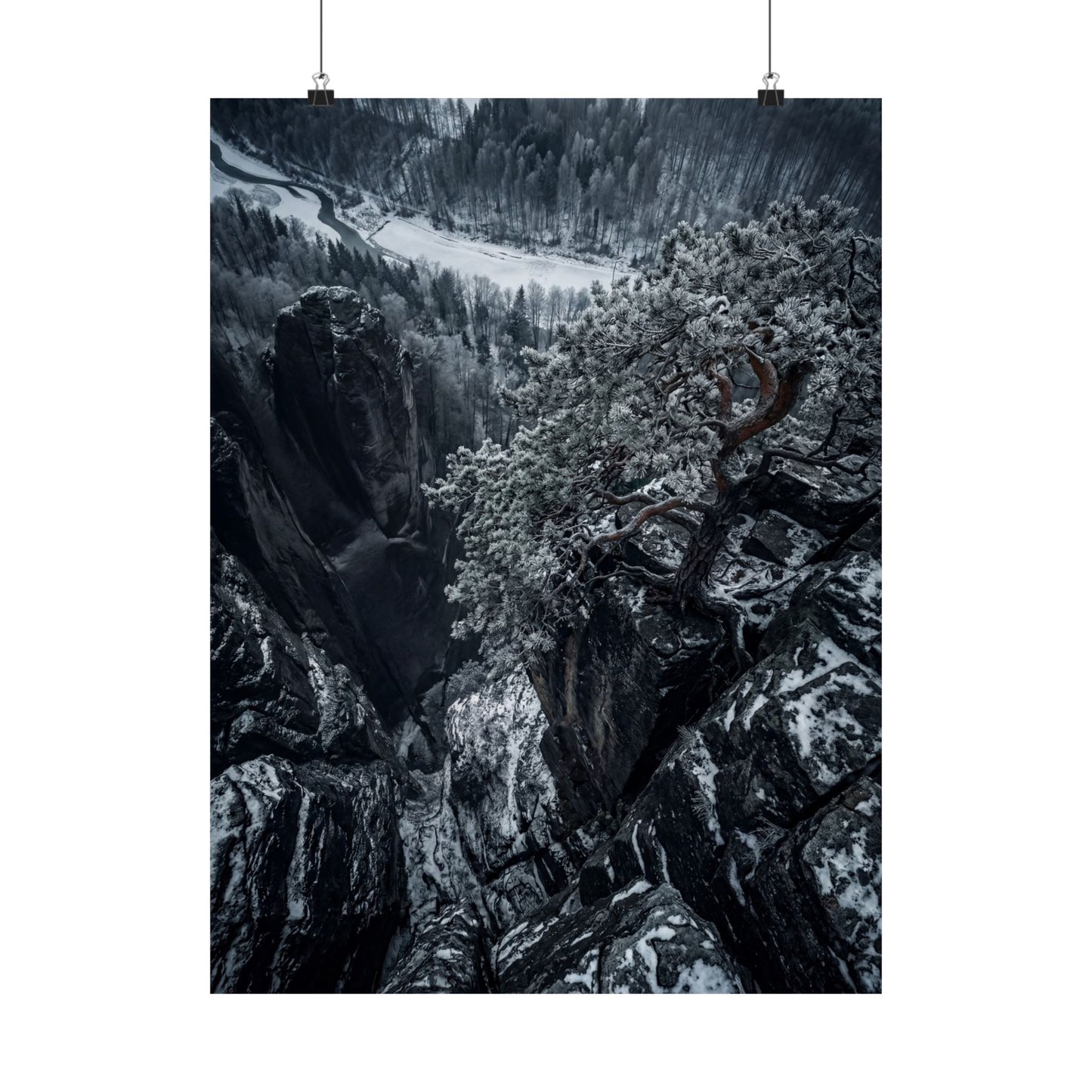 Pine Tree Wall Art Print | Winter Dark Japandi Dark Texture Art Art Print