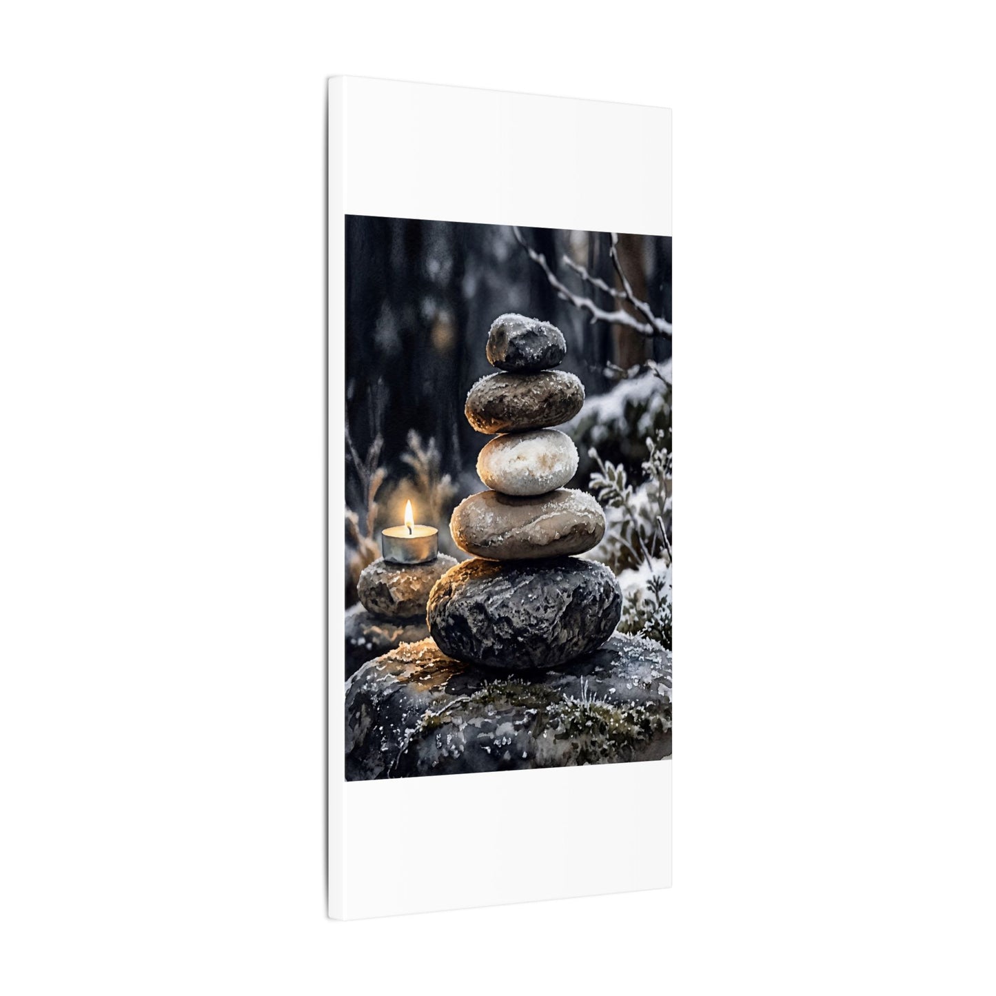 River Stones Canvas Art | Winter Japandi Watercolor Art