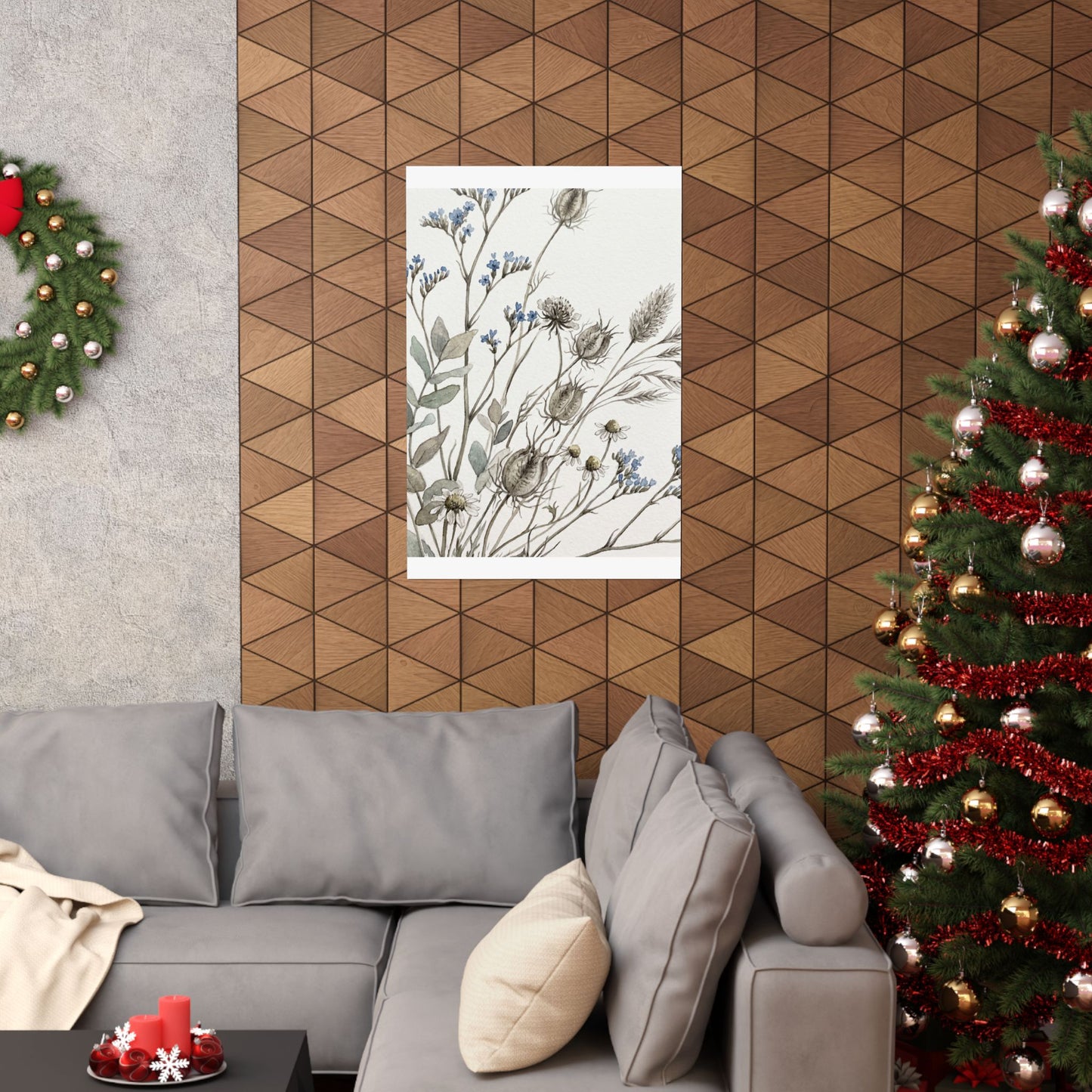 Elegant Dried Flowers Wall Art Print - Watercolor Japandi