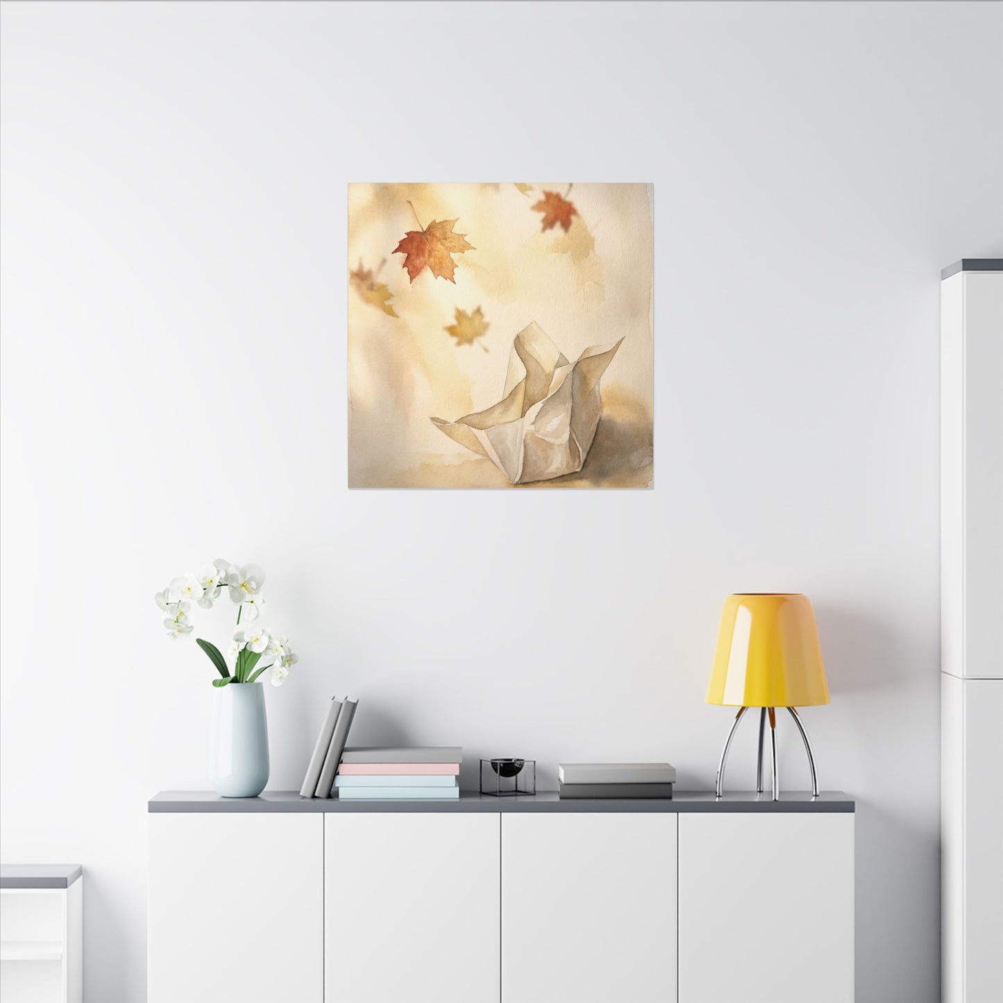 Japandi Paper Fold in Golden Hour | Watercolor Canvas Art