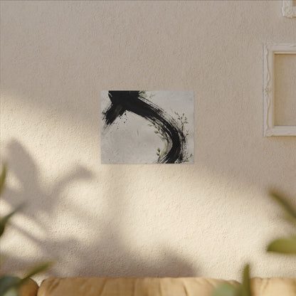 Ink Brushstroke Spring Canvas Art | Dark Japandi Sophisticated Design