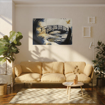 Winter Wooden Bridge Enso Canvas Art | Serene Decor