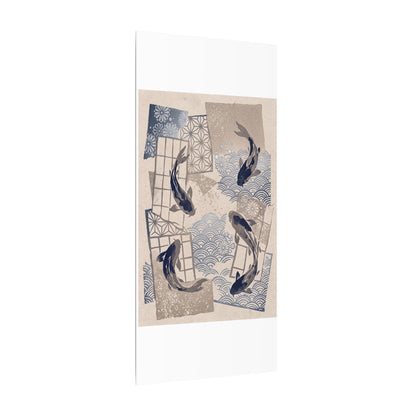 Earthy Koi Pond Canvas Art - Japanese Pattern Japandi