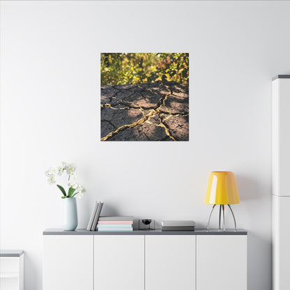 Shibui Cracked Earth Canvas Art - Kintsugi Gold Repair