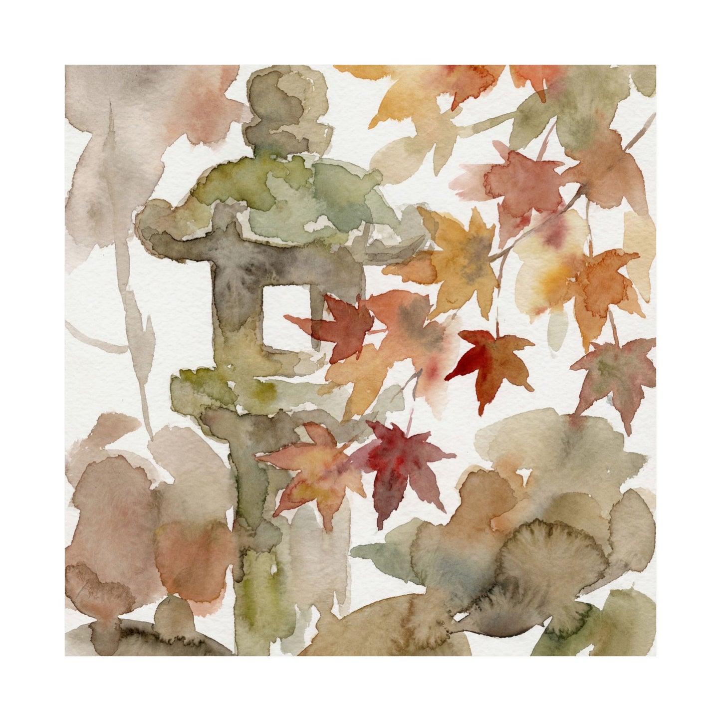 Neutral Stone Lantern Wall Art Print - Watercolor Japandi