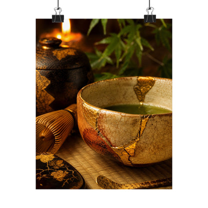 Tea Ceremony Crackle Gold Wall Art Print | Healing Kintsugi Art
