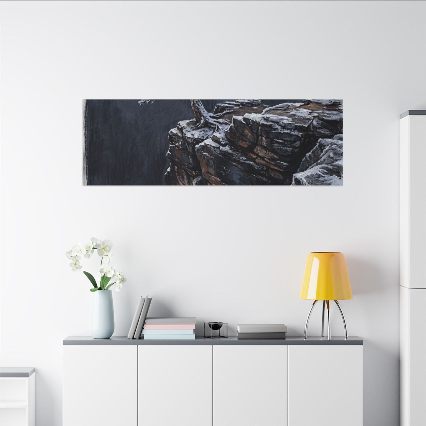 Dark Japandi Pine Tree in Dawn | Dark Texture Canvas Art