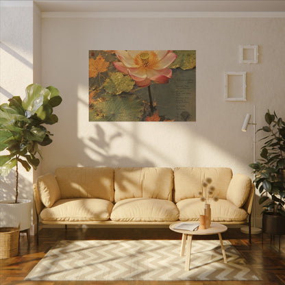 Autumn Lotus Flower Herbarium Canvas Art | Rustic Decor