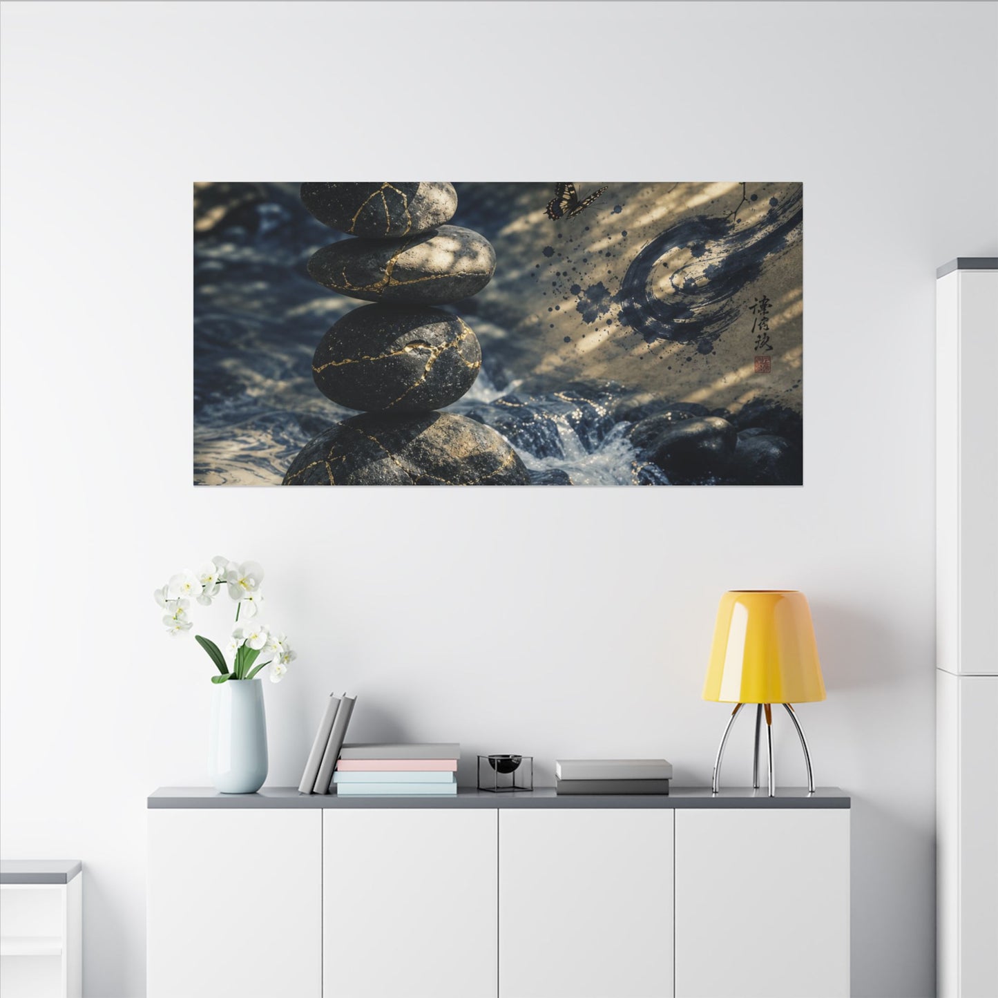 Kintsugi River Stones in Dappled | Broken Beauty Canvas Art
