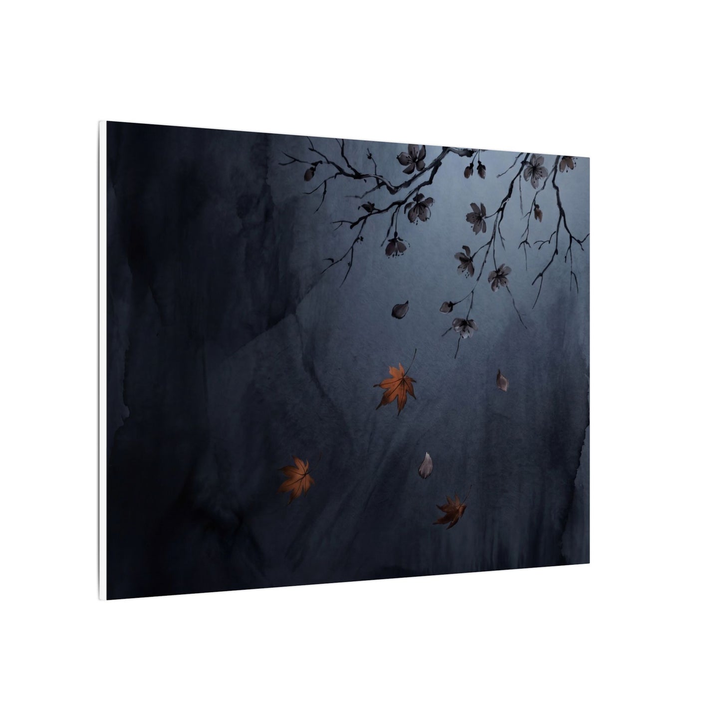 Autumn Cherry Blossom Charcoal Ink Canvas Art | Atmospheric Decor