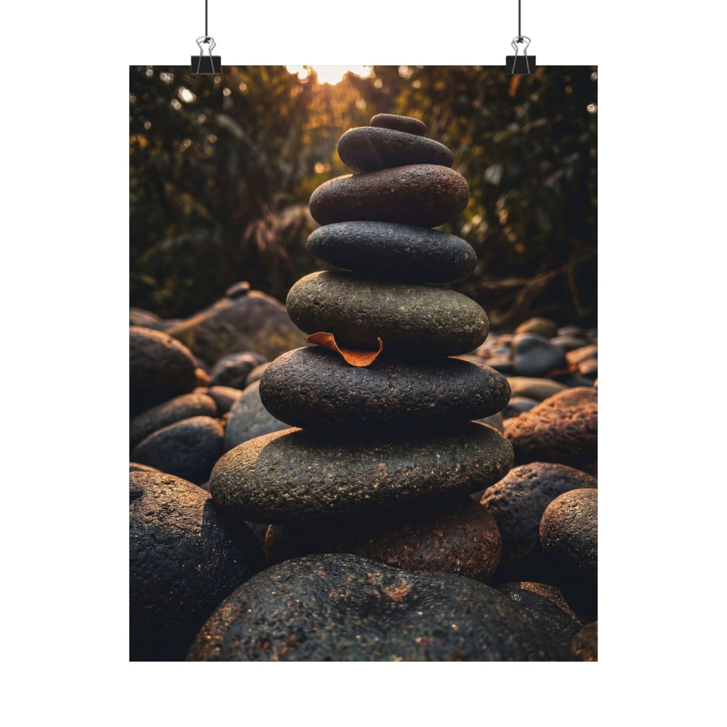 River Stones Wall Art Print | Summer Dark Japandi Moody Minimal Art
