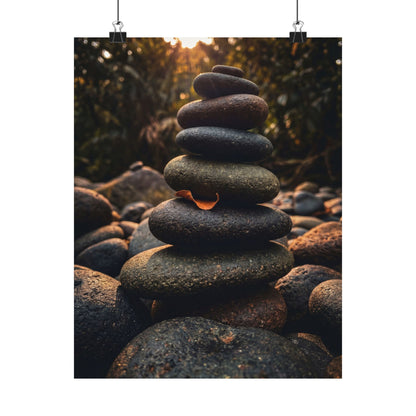 River Stones Wall Art Print | Summer Dark Japandi Moody Minimal Art