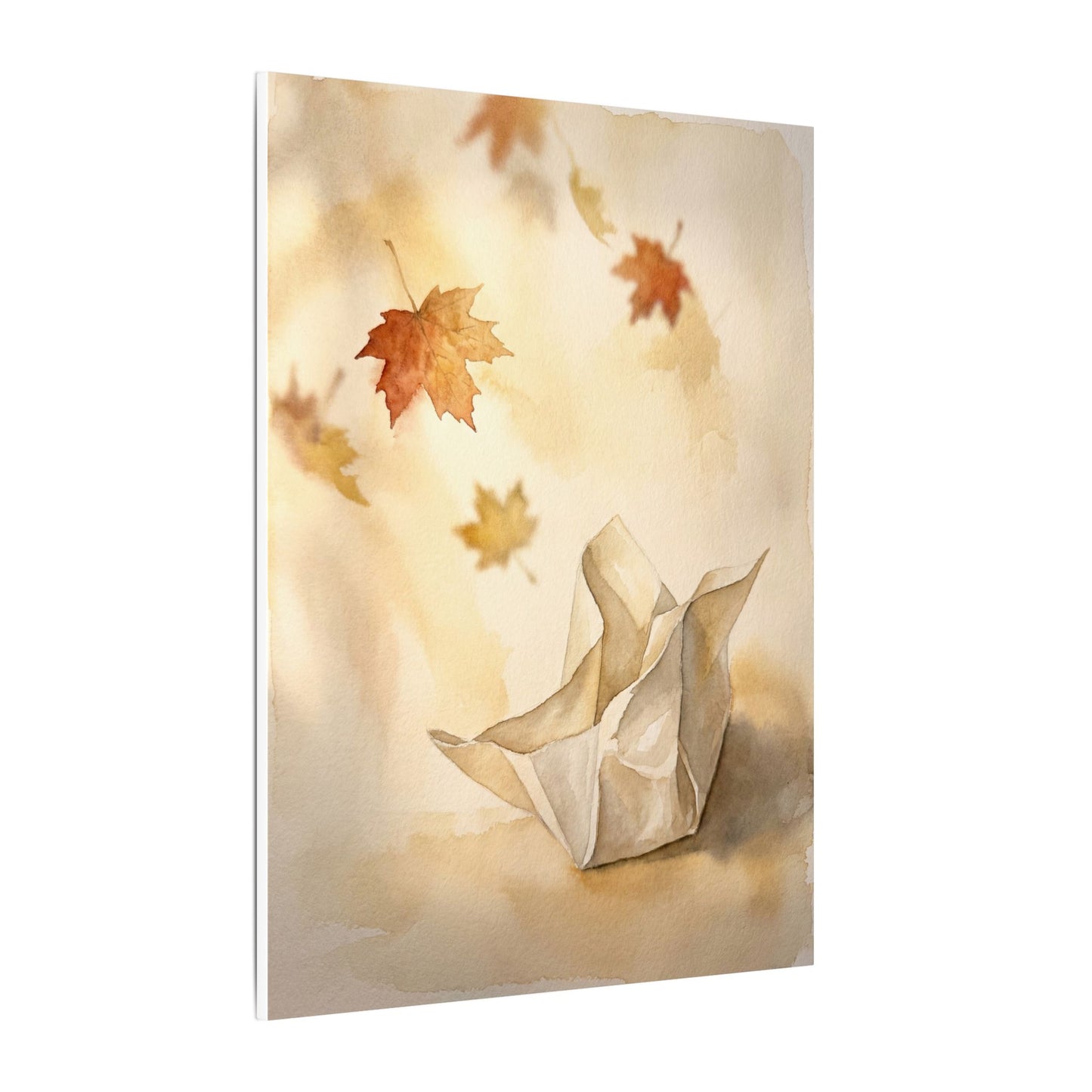Japandi Paper Fold in Golden Hour | Watercolor Canvas Art