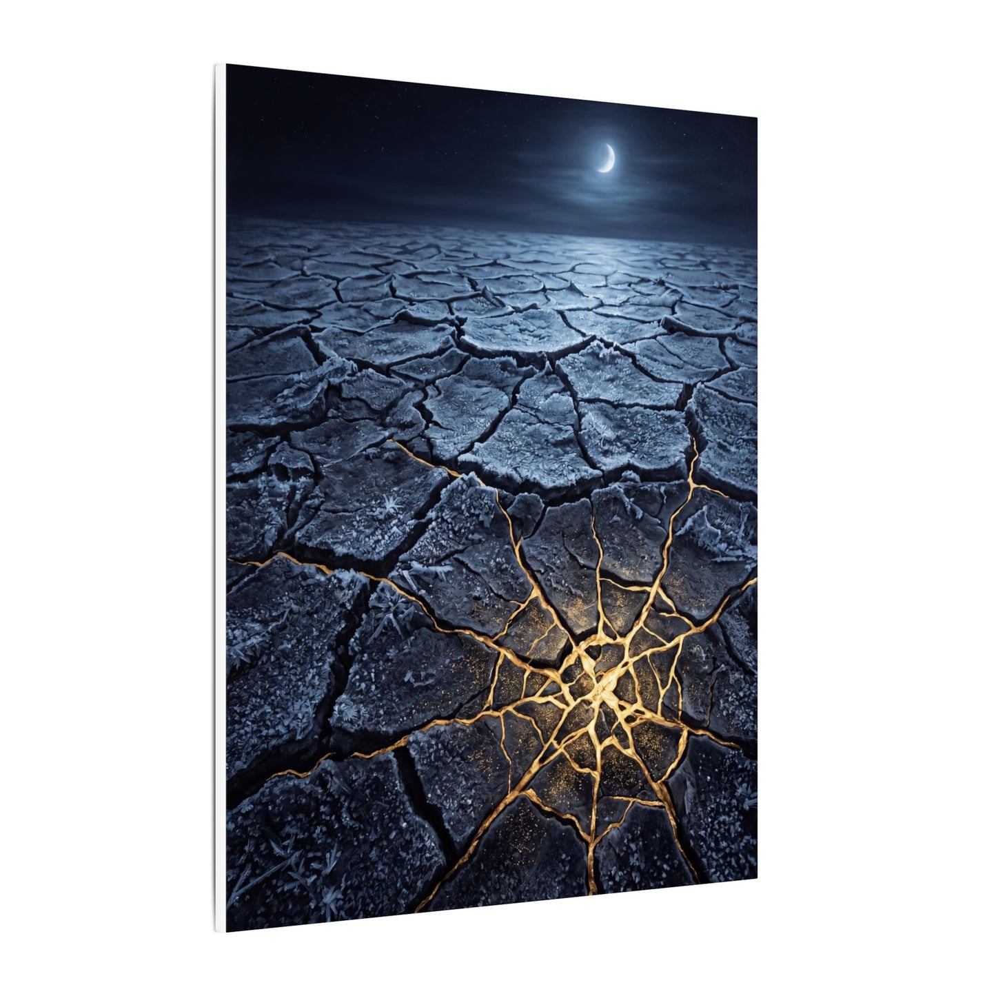 Moonlight Cracked Earth Canvas Art - Kintsugi Mono No Aware