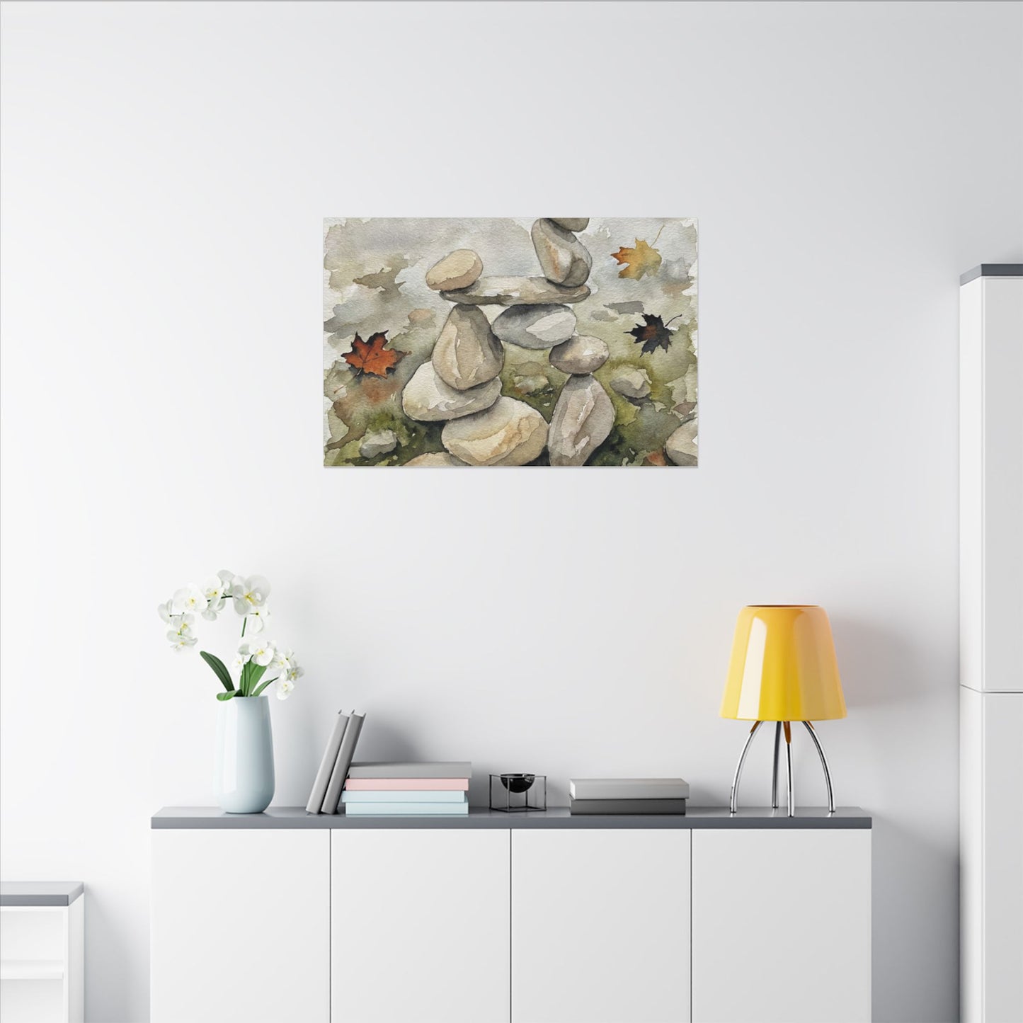 Overcast River Stones Canvas Art - Japandi Fukinsei