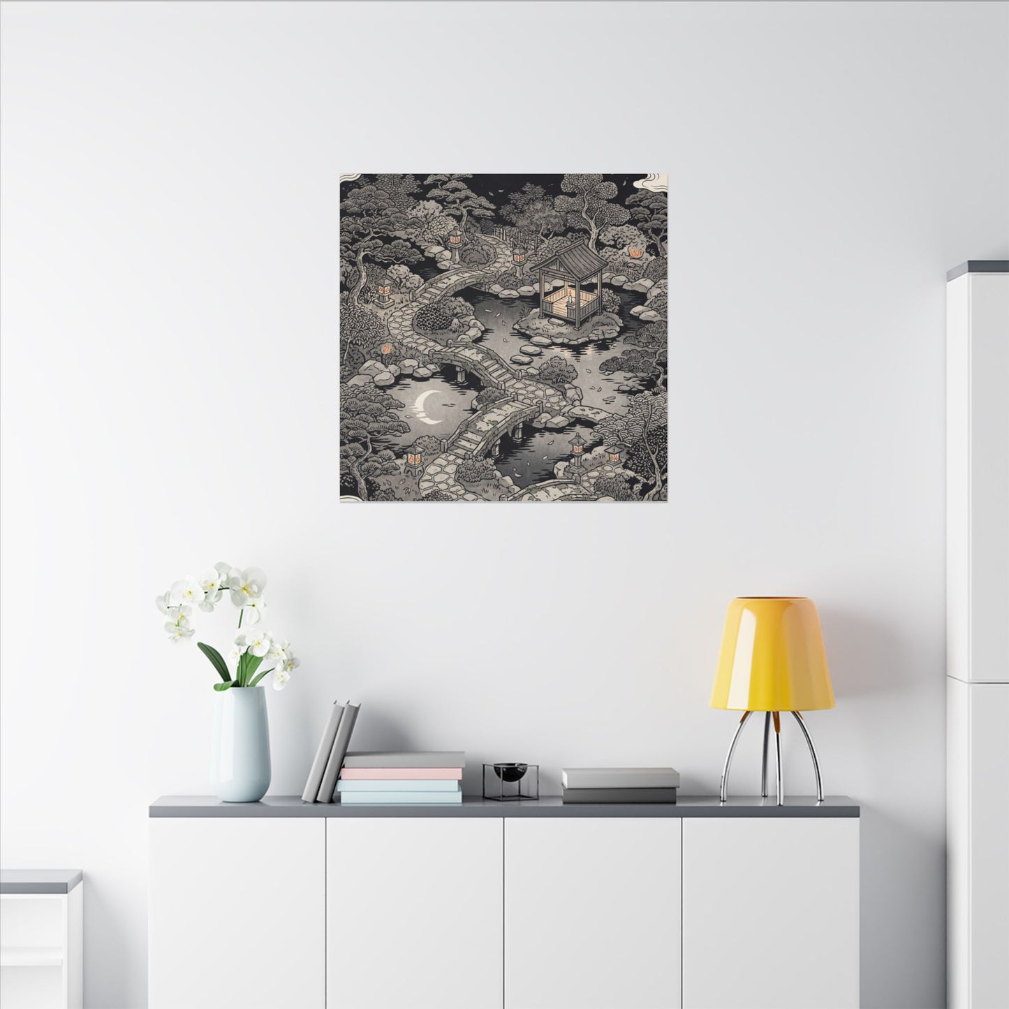 Moonlit Garden Ukiyo E Inspired Canvas Art | Serene Zen Art
