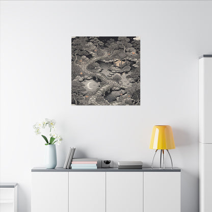 Moonlit Garden Ukiyo E Inspired Canvas Art | Serene Zen Art