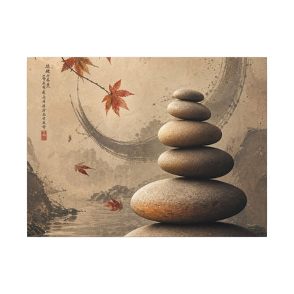 Japandi River Stones in Candlelight | Japanese Pattern Canvas Art