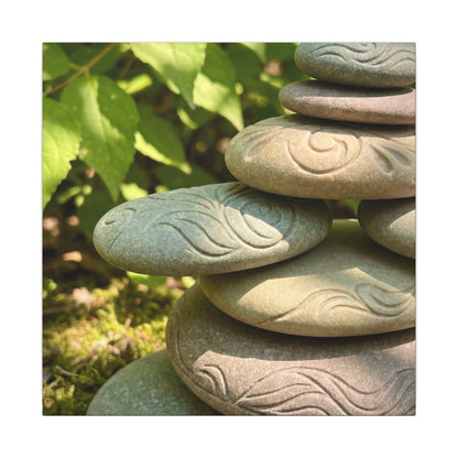 River Stones Summer Canvas Art | Japandi Earthy Design