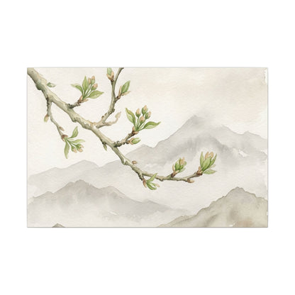 Spring Mountain Mist Watercolor Canvas Art | Cozy Decor