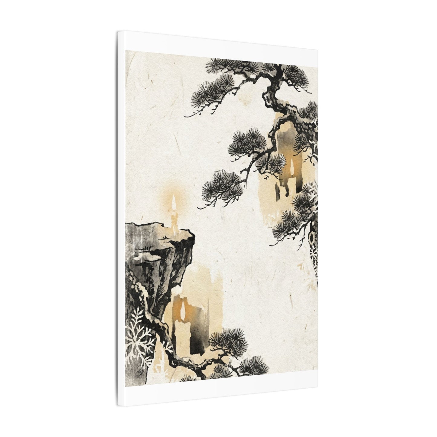 Japandi Pine Tree in Candlelight | Japanese Pattern Canvas Art