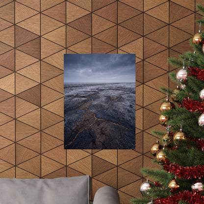 Cracked Earth Dark Texture Wall Art Print | Bold Dark Japandi Art