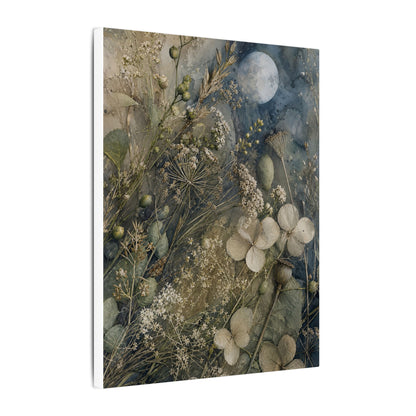 Japandi Dried Flowers in Moonlight | Watercolor Canvas Art