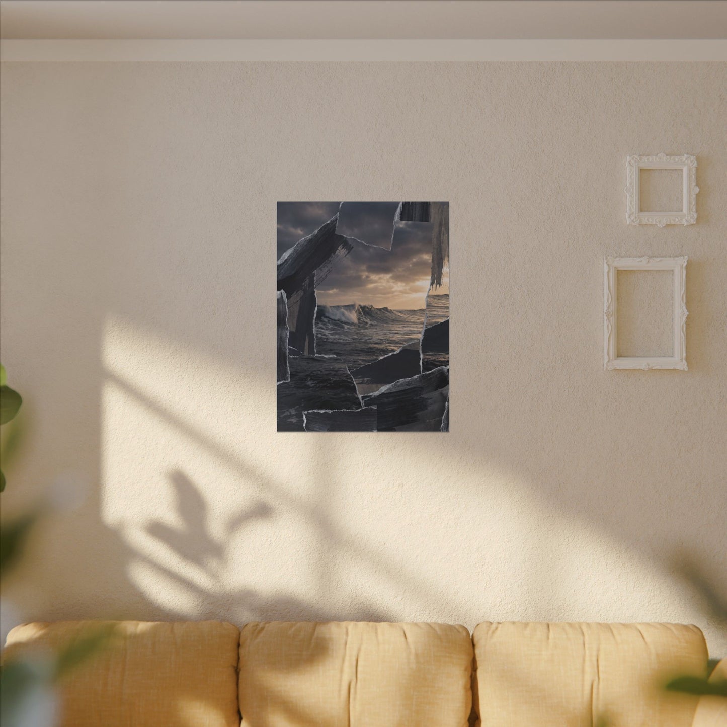 Fukinsei Ocean Wave Canvas Art - Dark Japandi Shadow Zen