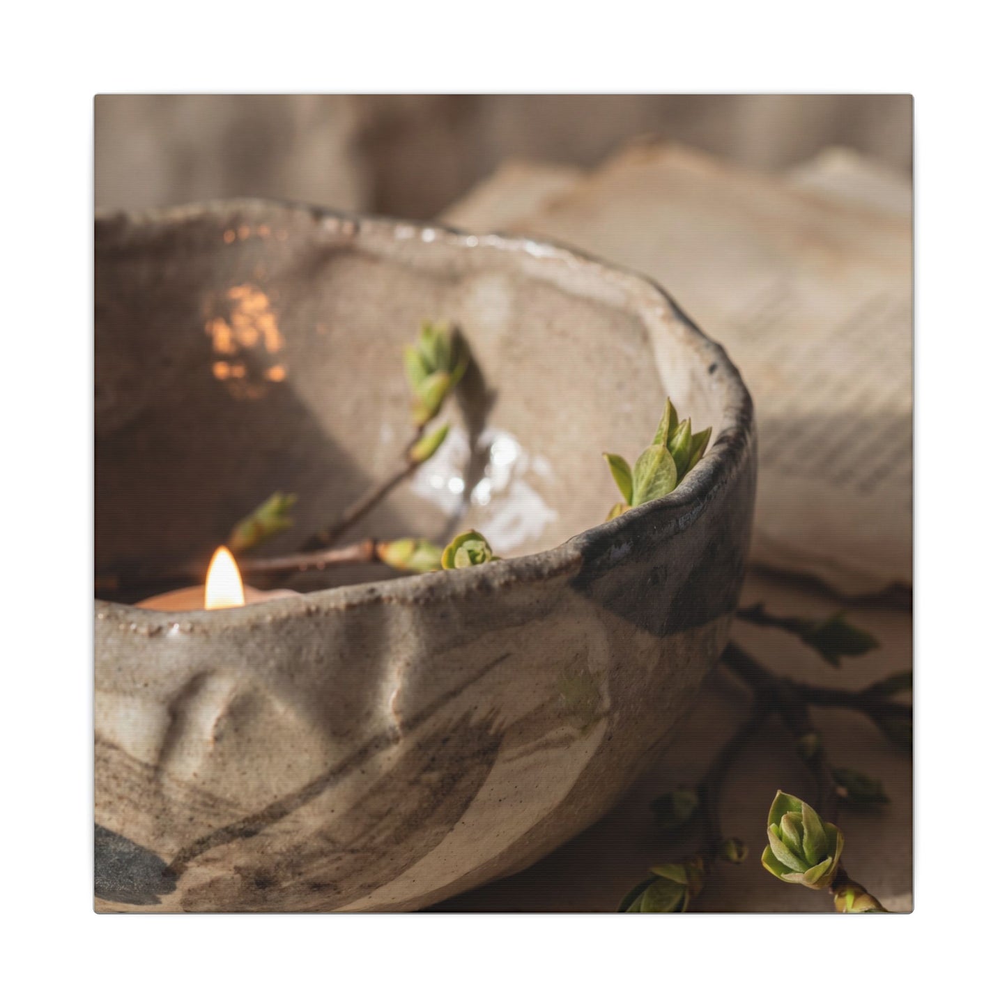 Candlelight Ceramic Bowl Canvas Art - Japandi Ma