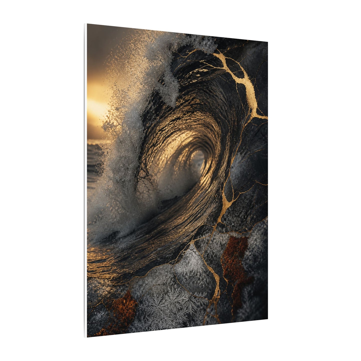 Kanso Ocean Wave Canvas Art - Kintsugi Gold Vein