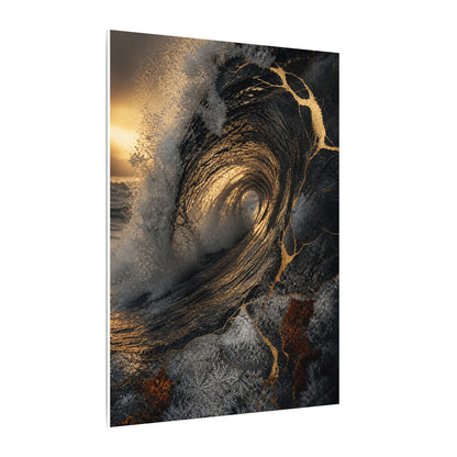 Kanso Ocean Wave Canvas Art - Kintsugi Gold Vein