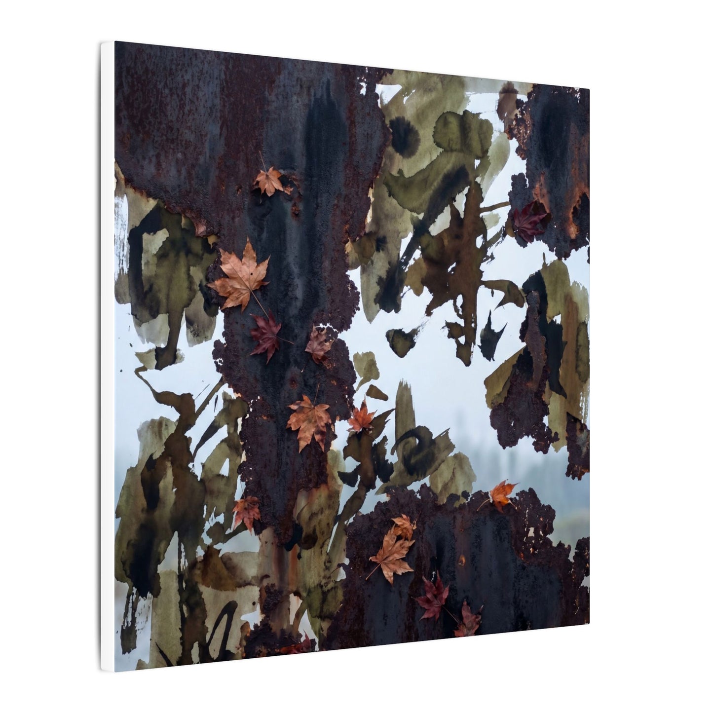 Rust Patina Charcoal Ink Canvas Art | Sophisticated Dark Japandi Art