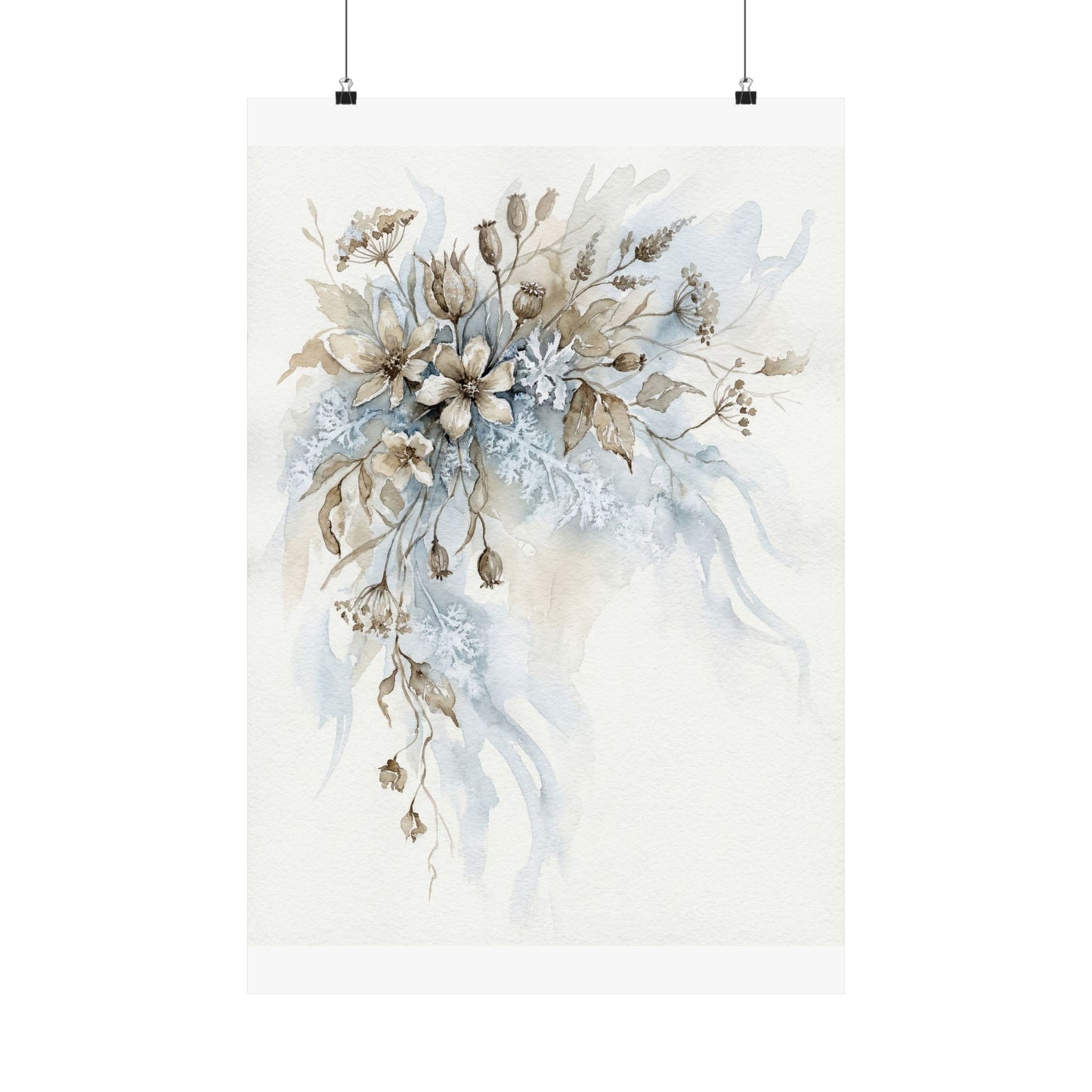 Japandi Dried Flowers in Moonlight | Watercolor Wall Art Print Art Print