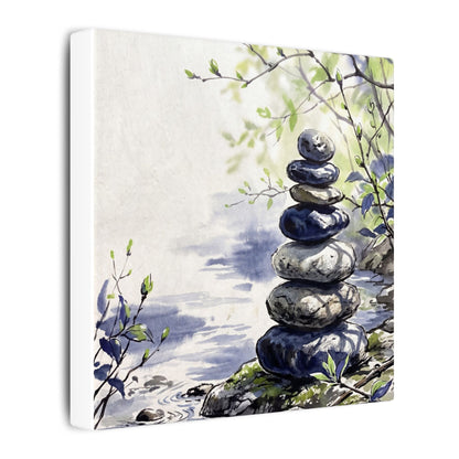 River Stones Sumi E Canvas Art | Serene Zen Art