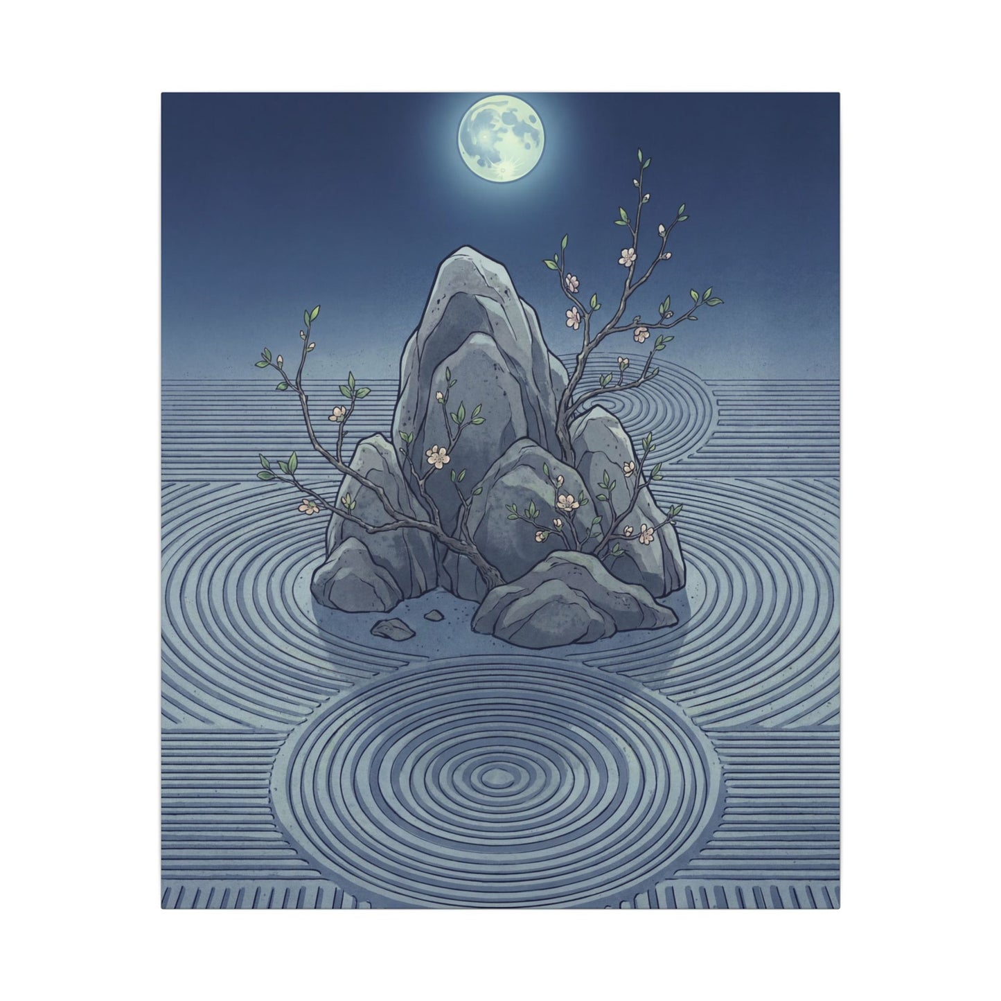 Spring Rock Garden Ukiyo E Inspired Canvas Art | Tranquil Decor