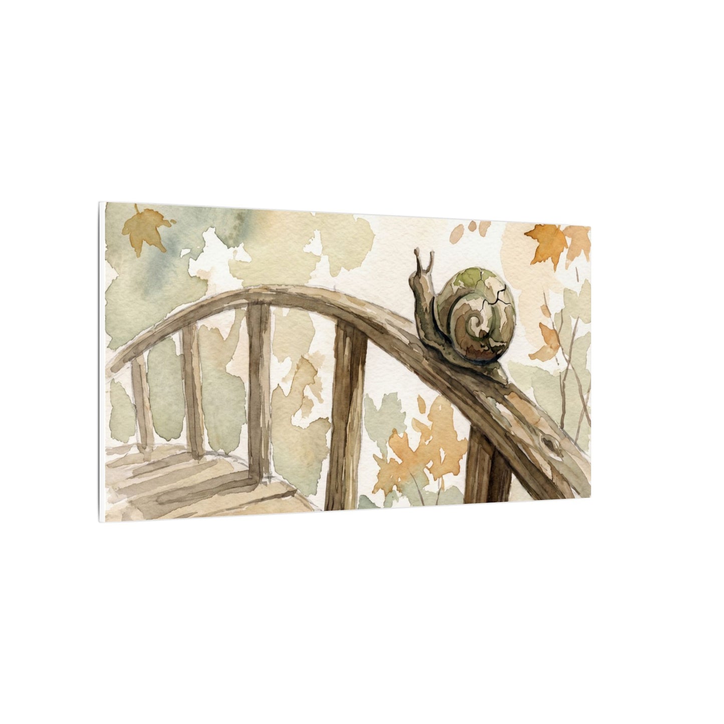 Wooden Bridge Canvas Art | Autumn Japandi Watercolor Art