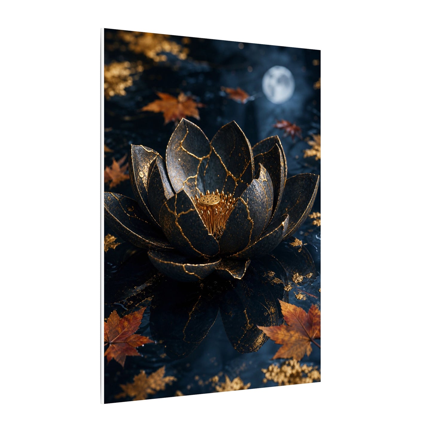 Moonlight Lotus Flower Canvas Art - Kintsugi Fukinsei
