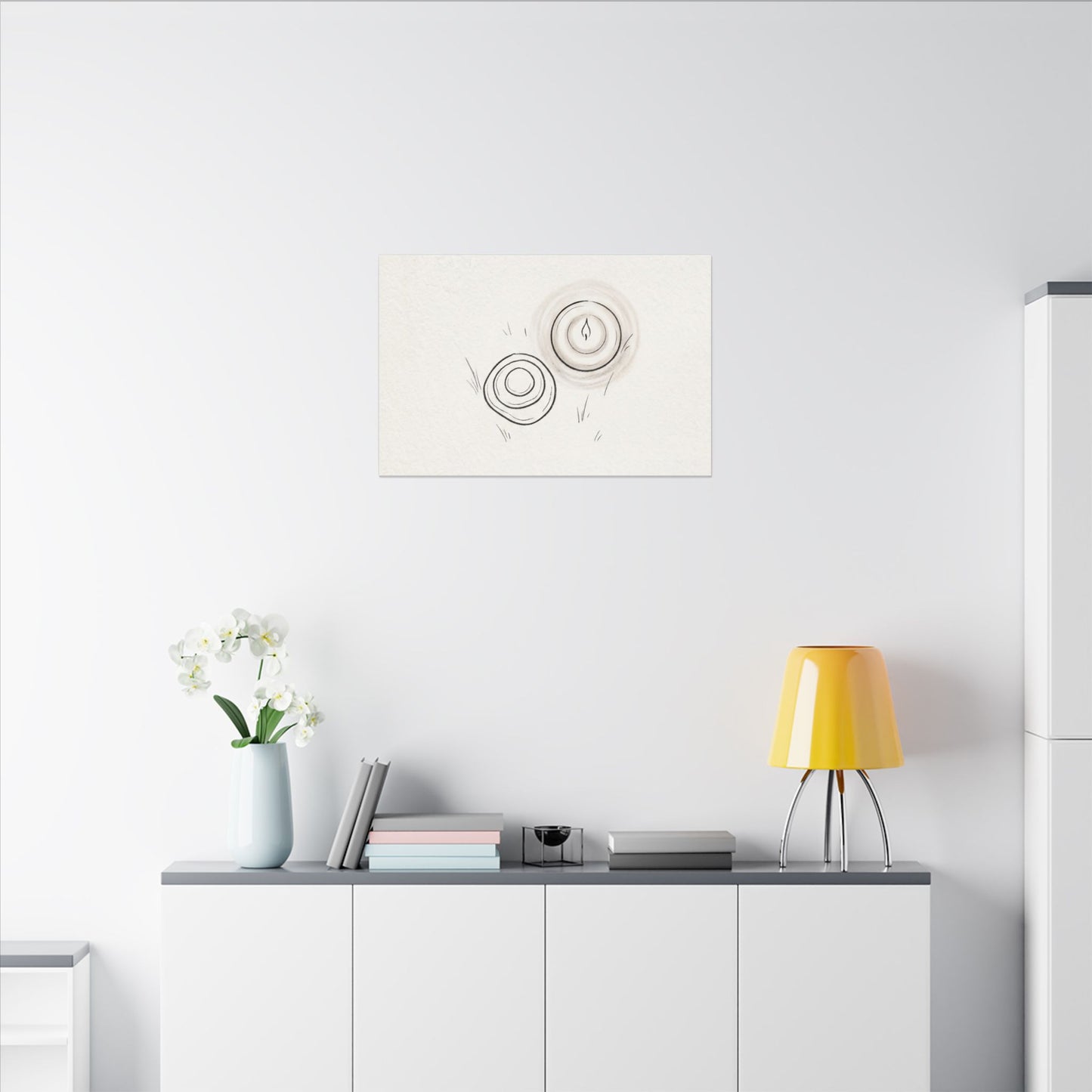 River Stones Canvas Art | Winter Japandi Minimal Line Art