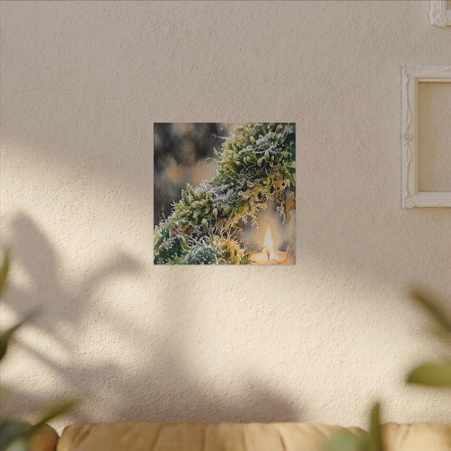 Winter Moss Close Up Watercolor Canvas Art | Neutral Decor