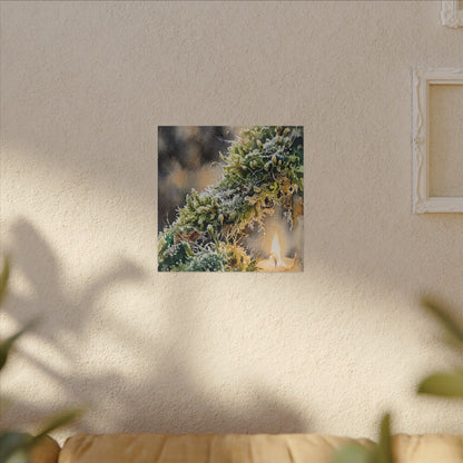 Winter Moss Close Up Watercolor Canvas Art | Neutral Decor