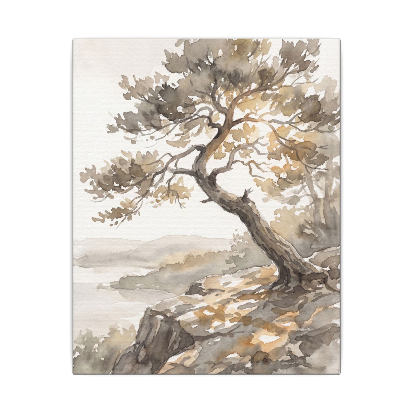 Pine Tree Watercolor Canvas Art | Elegant Japandi Art