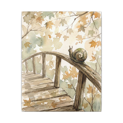 Wooden Bridge Canvas Art | Autumn Japandi Watercolor Art