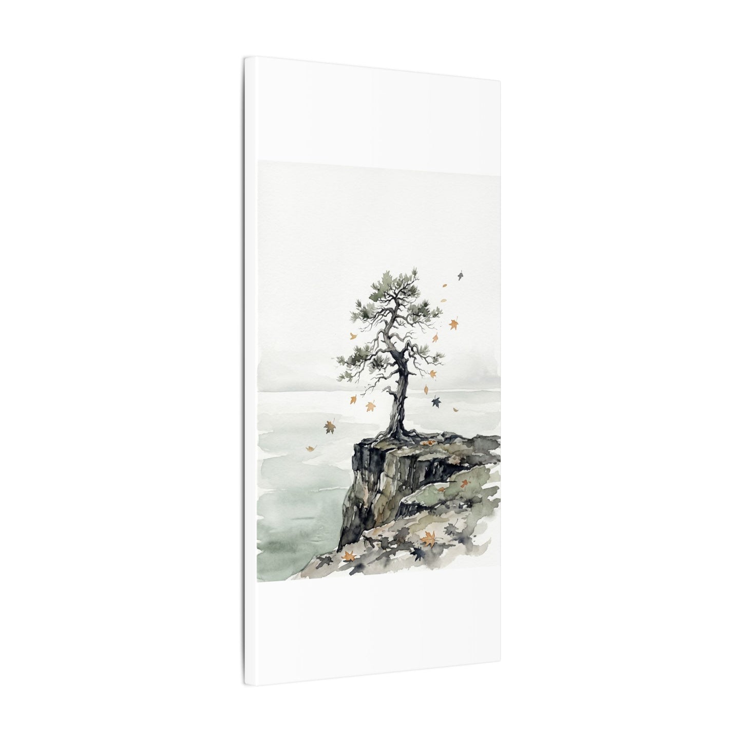Japandi Pine Tree in Overcast | Watercolor Canvas Art