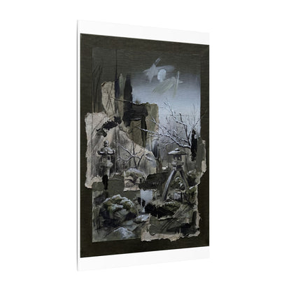 Winter Moonlit Garden Dark Texture Canvas Art | Moody Decor