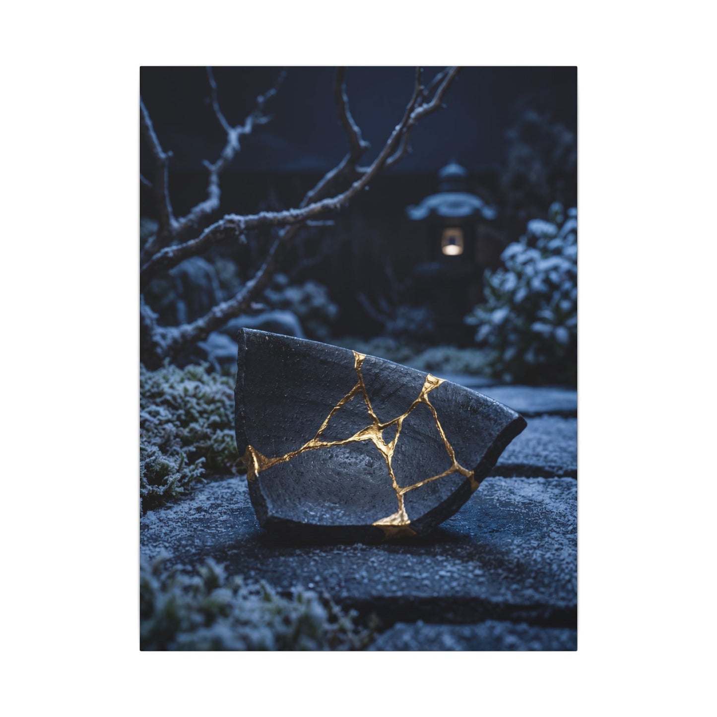 Moonlit Garden Winter Canvas Art | Kintsugi Artful Design