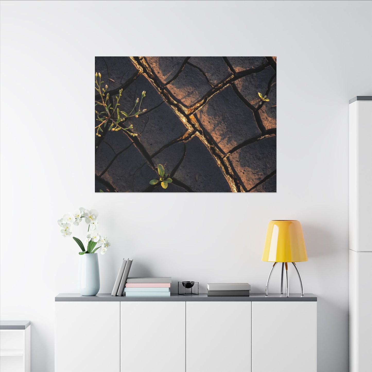 Kintsugi Cracked Earth in Golden Hour | Gold Vein Canvas Art