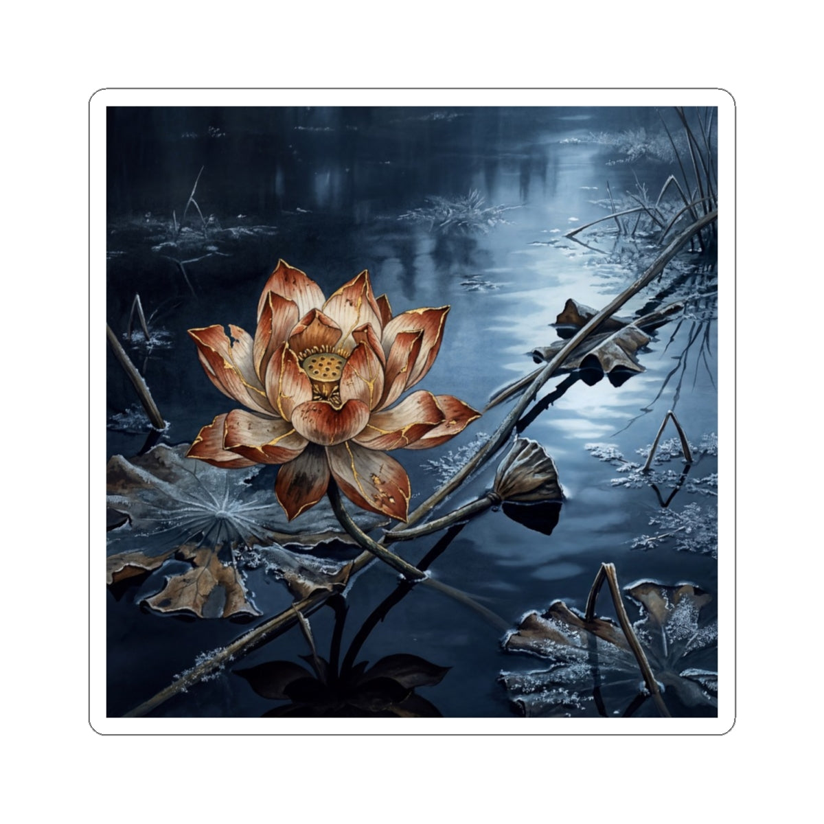 Fukinsei Lotus Flower Sticker - Kintsugi Broken Beauty Art Print