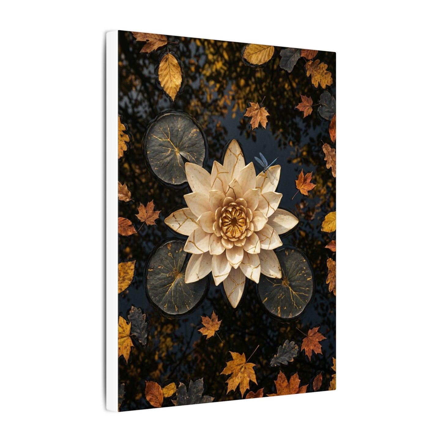 Kintsugi Lotus Flower in Dappled | Gold Repair Canvas Art