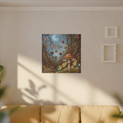 Autumn Cherry Blossom Mushroom Illustration Canvas Art | Enchanting Decor